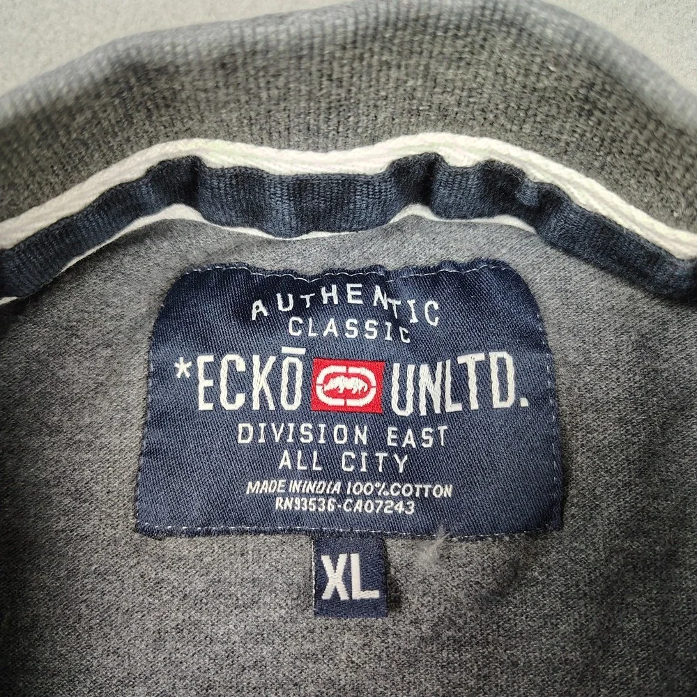 Y2K ECKO United Polo Shirt Men Large XL (23x29) Gray Stitched Logo 100% Cotton
